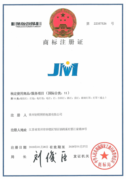 China Jiangsu Ju Ming Lighting Electrical Appliance Co., Ltd certification
